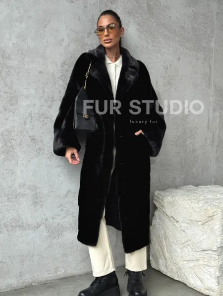 Черная шуба из меха норки SAGA FURS - фото 10