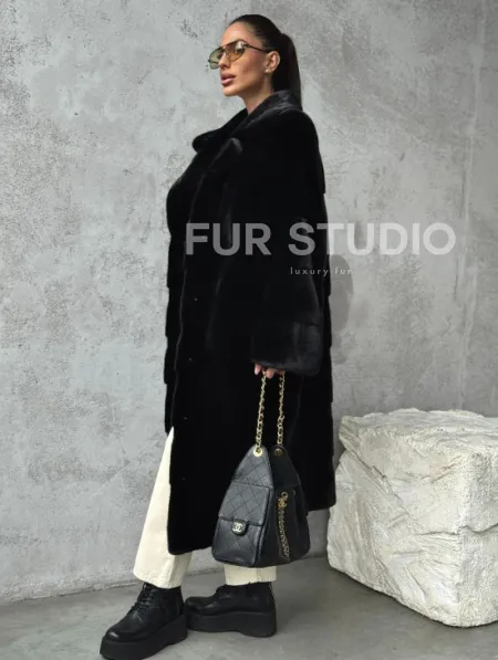 Черная шуба из меха норки SAGA FURS - фото 6