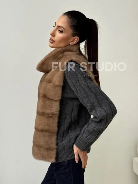 Бежевая норковая манишка - фото 5