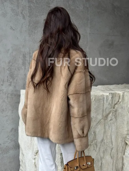 Норковый жакет с английским воротником - пастель - фото 5