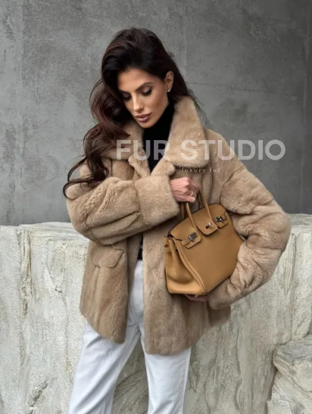 Норковый жакет с английским воротником - пастель - фото 9