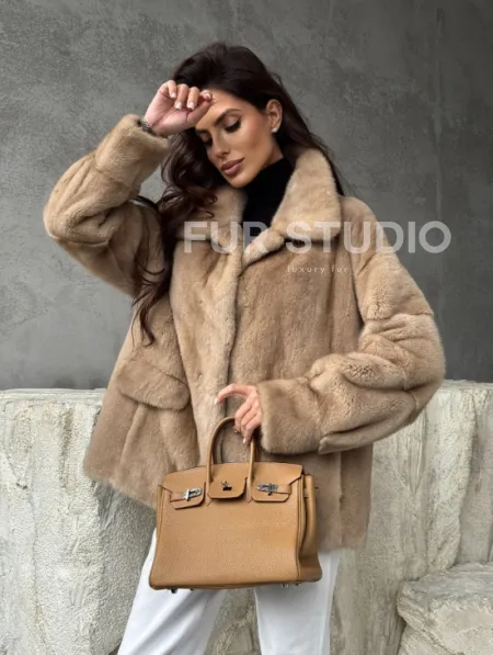 Норковый жакет с английским воротником - пастель - фото 10