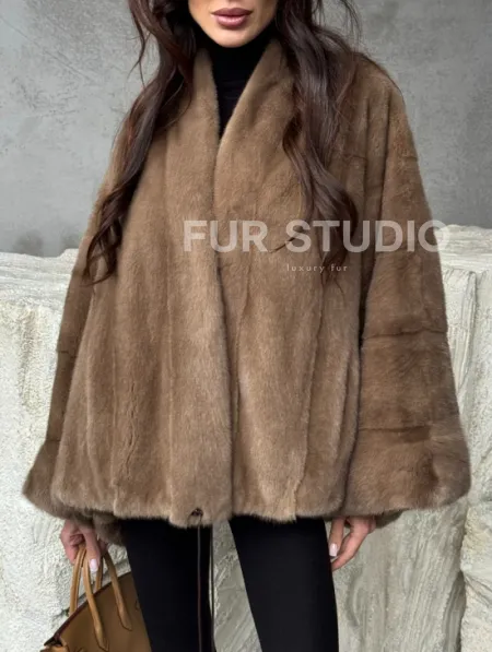 Норковое пончо с рукавами «летучая мышь» - фото 3