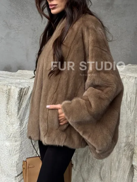 Норковое пончо с рукавами «летучая мышь» - фото 4