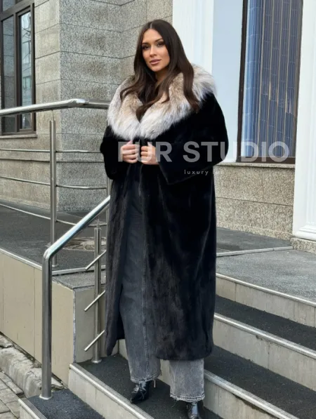 Черная норковая шуба с капюшоном из рыси - фото 12