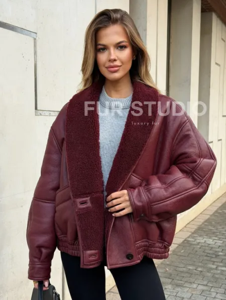 Дубленка женская зимняя - воротник шаль - фото 2