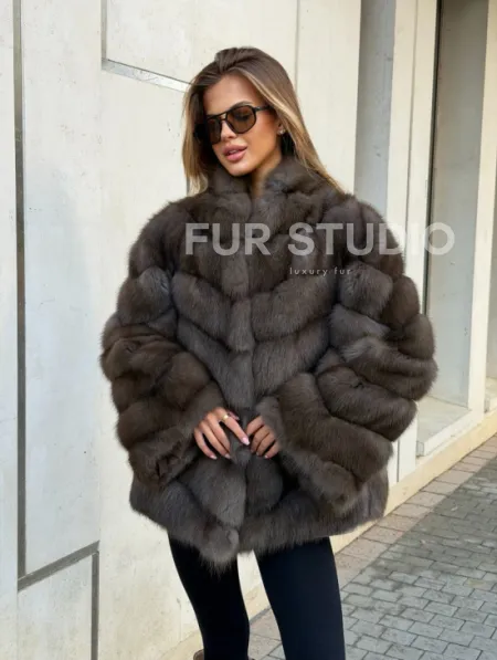 Шуба из куницы в цвете соболь - рукава косичкой - фото 12