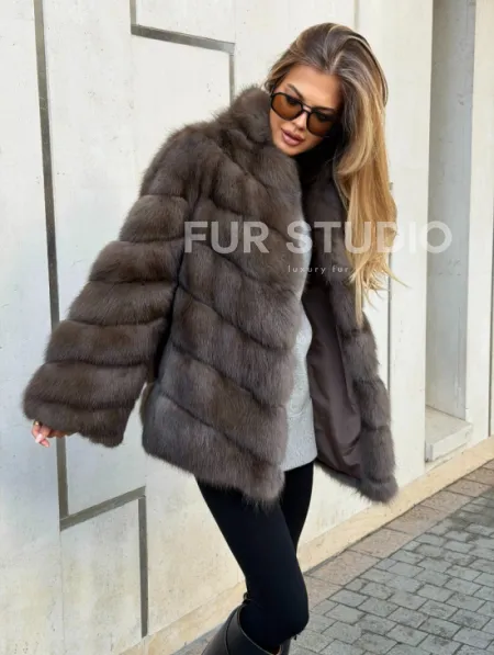 Шуба из куницы в цвете соболь - рукава косичкой - фото 5