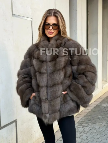 Шуба из куницы в цвете соболь - рукава косичкой - фото 8
