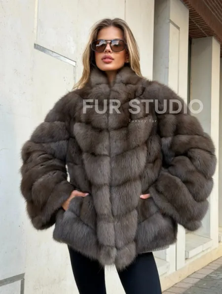 Шуба из куницы в цвете соболь - рукава косичкой - фото 7