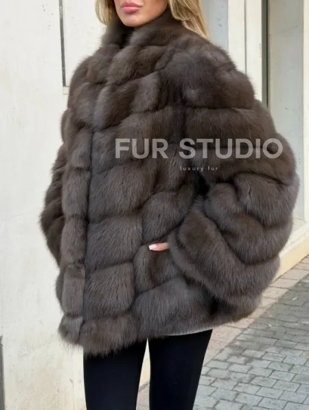 Шуба из куницы в цвете соболь - рукава косичкой - фото 2