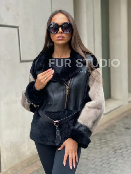 Дублёнка из мериноса с мехом норки - фото 6