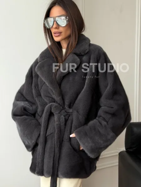 Шуба норковая летучая мышь - графит - фото 4