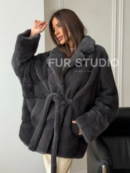 Шуба норковая летучая мышь - графит - фото 10