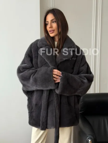 Шуба норковая летучая мышь - графит - фото 11