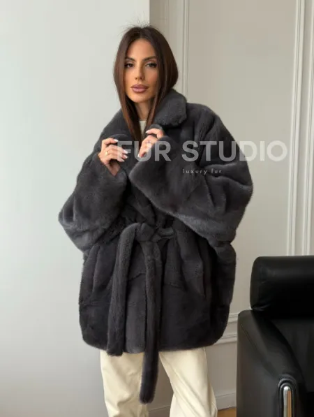 Шуба норковая летучая мышь - графит - фото 12