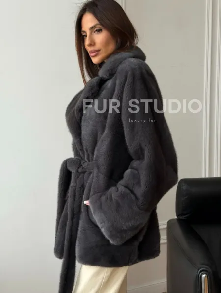 Шуба норковая летучая мышь - графит - фото 5