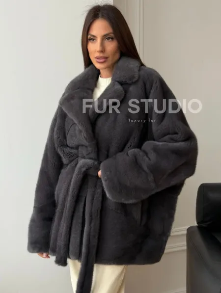 Шуба норковая летучая мышь - графит - фото 7