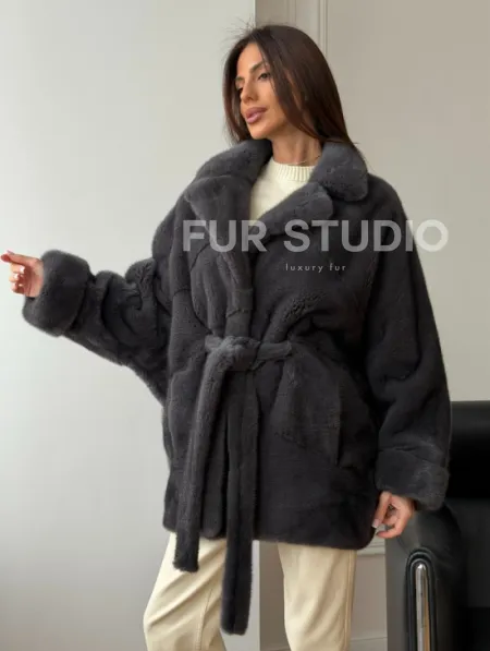 Шуба норковая летучая мышь - графит - фото 9