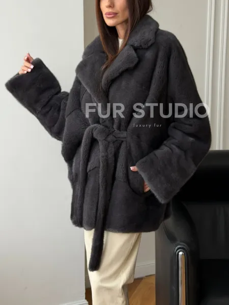 Шуба норковая летучая мышь - графит - фото 3