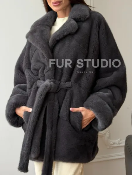 Шуба норковая летучая мышь - графит - фото 1