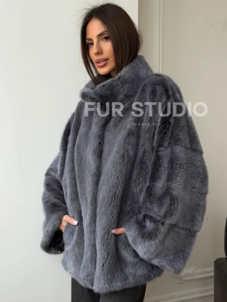 Короткая норковая шуба - стойка воротник - фото 7