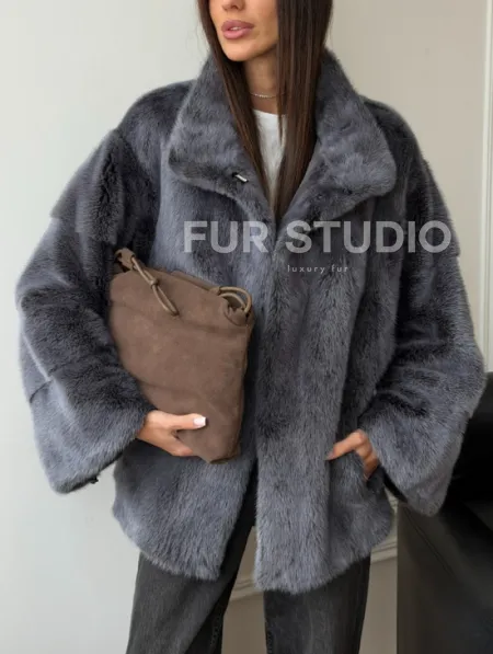 Короткая норковая шуба - стойка воротник - фото 2