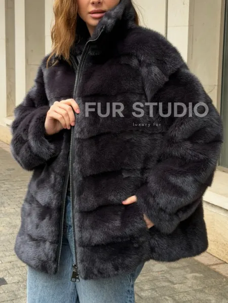 Норковая куртка на молнии - графит - фото 3