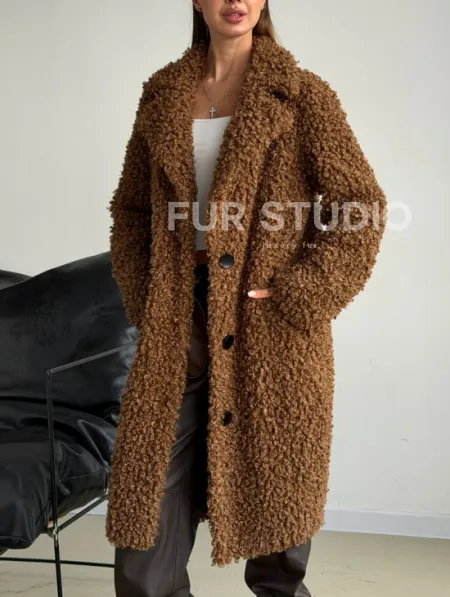 Коричневая двухсторонняя дубленка из экомеха - фото 5