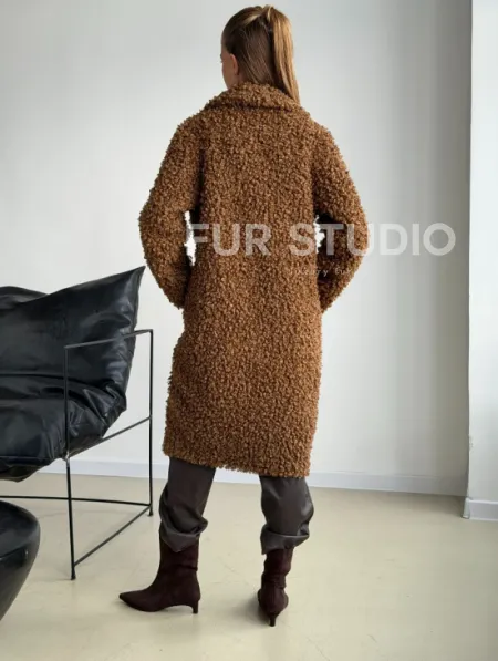 Коричневая двухсторонняя дубленка из экомеха - фото 6
