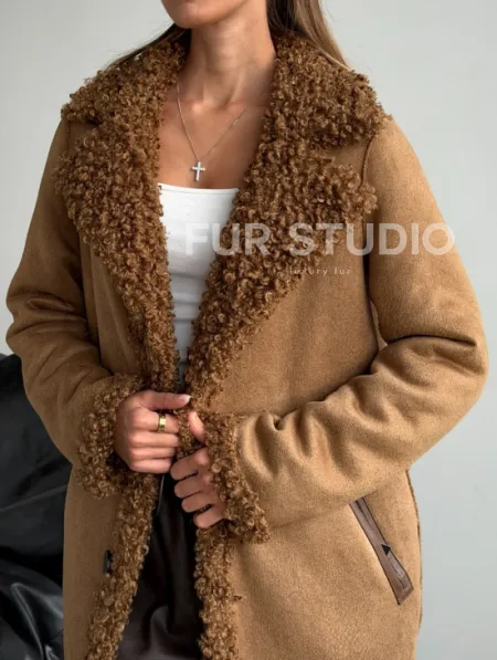 Коричневая двухсторонняя дубленка из экомеха - фото 3