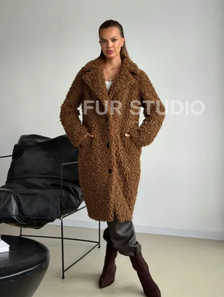 Коричневая двухсторонняя дубленка из экомеха - фото 11