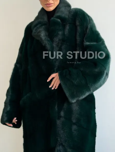 Зеленая норковая шуба - английский воротник - фото 1
