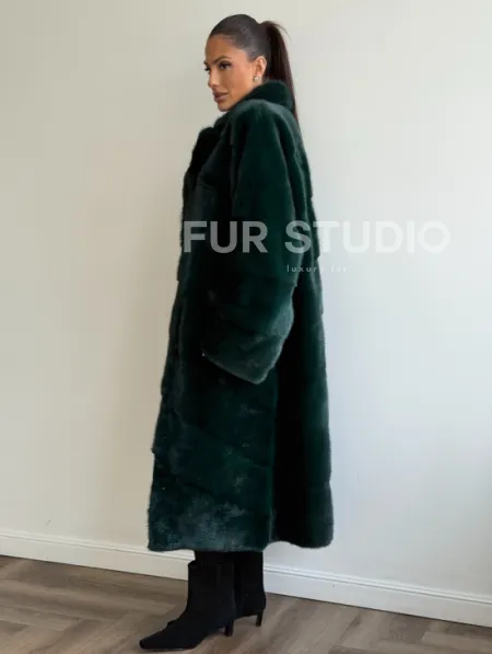 Зеленая норковая шуба - английский воротник - фото 7