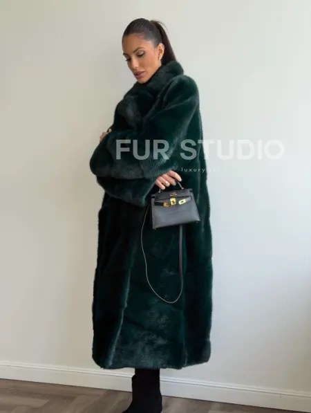 Зеленая норковая шуба - английский воротник - фото 11