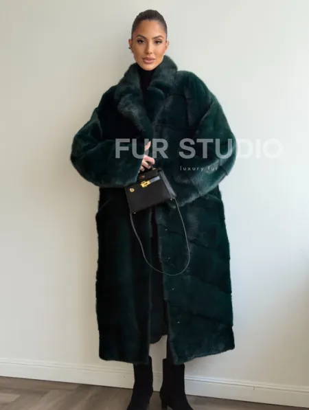 Зеленая норковая шуба - английский воротник - фото 8