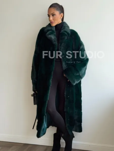 Зеленая норковая шуба - английский воротник - фото 0