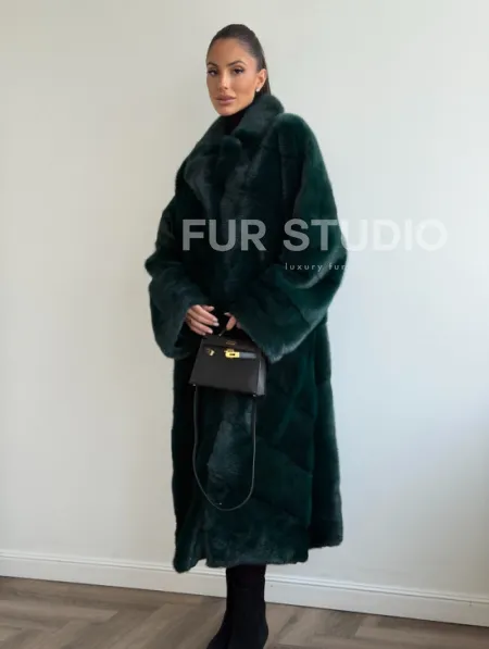 Зеленая норковая шуба - английский воротник - фото 10