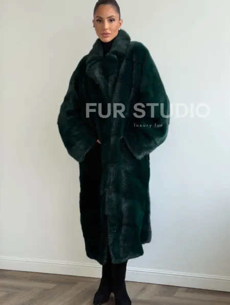 Зеленая норковая шуба - английский воротник - фото 5
