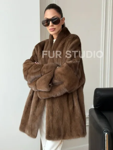 Полушубок из норки - цвет соболь - фото 0