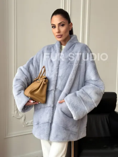 Голубая норковая шуба - жакет - фото 8