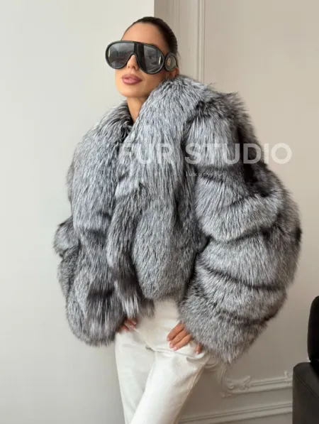 Кроп-полушубок с шалевым воротником из чернобурки - фото 7