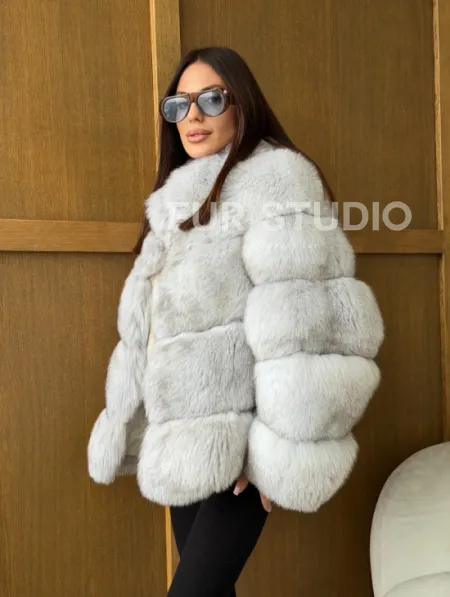 Шуба из натурального песца - стойка воротник - фото 10