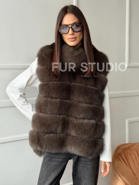 Меховая манишка под соболь из песца - фото 0