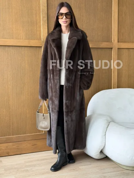 Норковая шуба - прямой крой с меховым поясом - фото 8