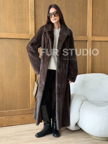 Норковая шуба - прямой крой с меховым поясом - фото 9