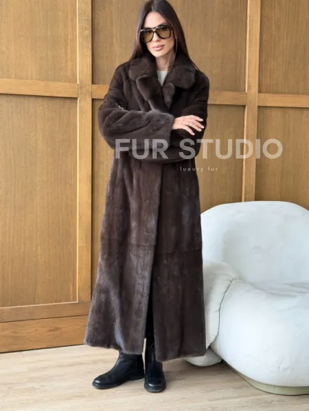 Норковая шуба - прямой крой с меховым поясом - фото 5