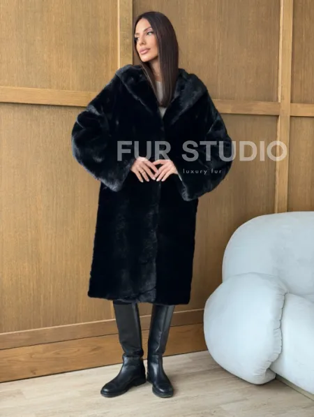 Черная норковая шуба с капюшоном - фото 6