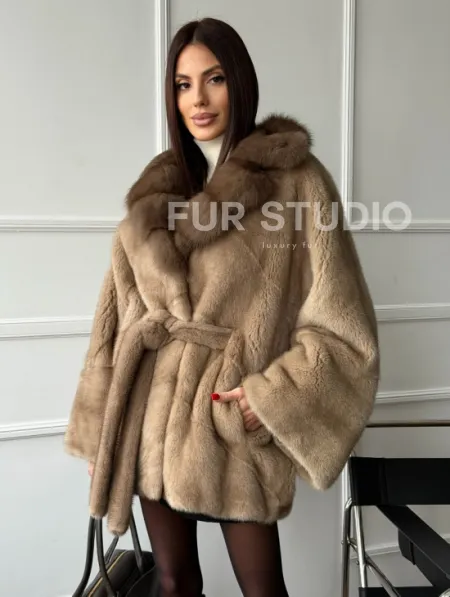 Pastel шуба летучая мышь - воротник куница - фото 11