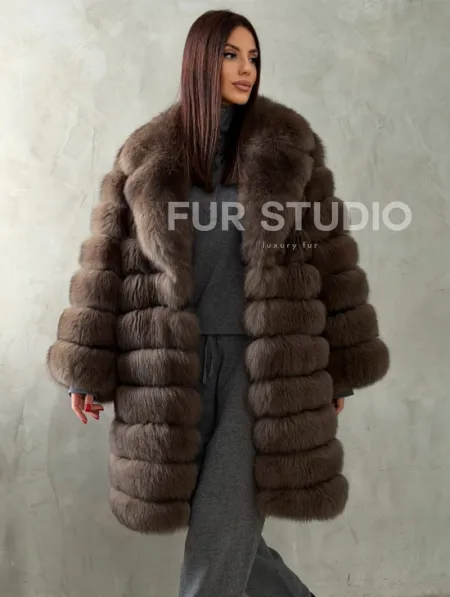 Шуба из песца под соболь - английский воротник - фото 0